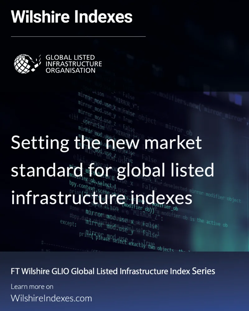 Wilshire Indexes financial services graphic design for the FT Wilshire GLIO infrastructure index series